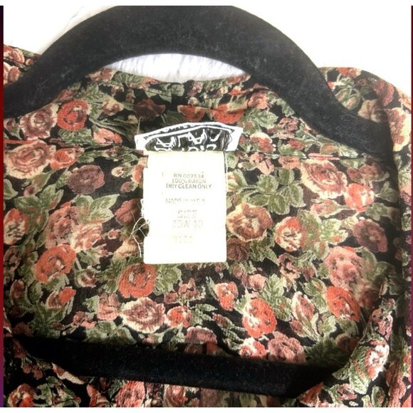 Vintage 80s David Alan Brown Dark Floral Chiffon Button Up Blouse Shirt Size 20W - Picture 8 of 10